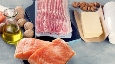 Foods rich in fats. Main food group - macronutrient fats. Panorama, banner